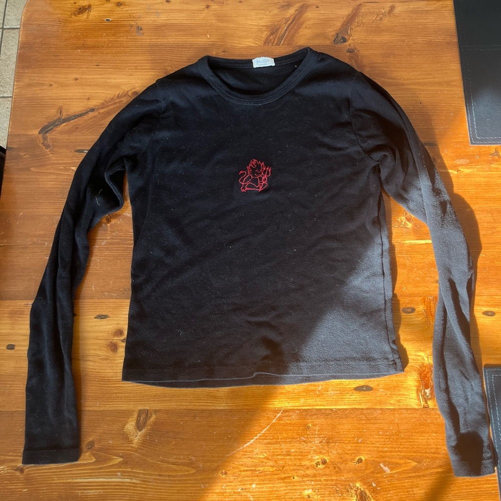 Brandy Melville Black Long Sleeve Shirt - Red Devil Embroidery